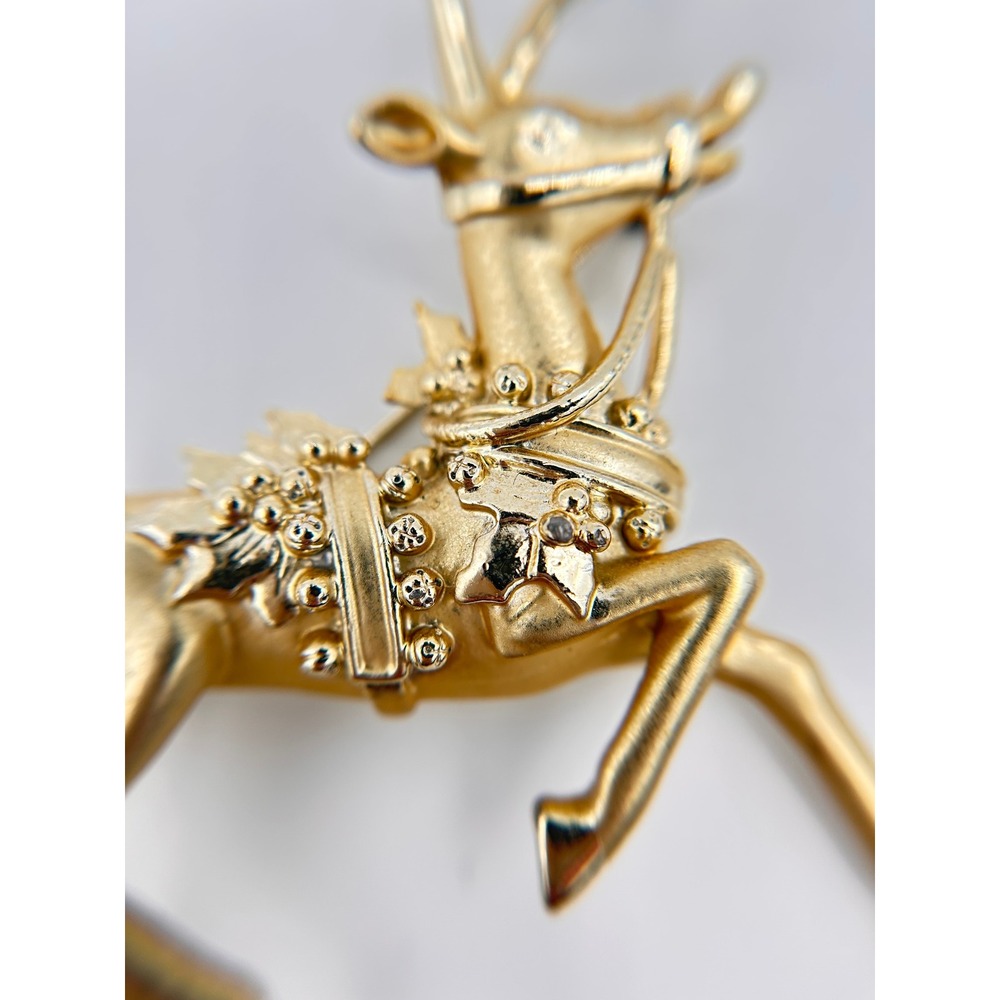 Reindeer Brooch Women OS Gold Good Vintage Christmas Holiday Pin